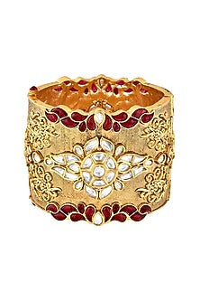 Gold Finish Red Semi Precious Stone Cuff Bangle