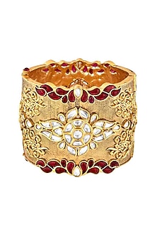 Gold Finish Red Semi Precious Stone Cuff Bangle