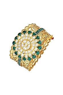 Gold Finish Green Semi Precious Stone Cuff Bangle