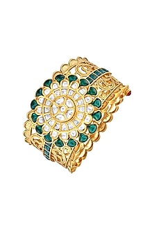 Gold Finish Green Semi Precious Stone Cuff Bangle
