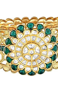 Gold Finish Green Semi Precious Stone Cuff Bangle