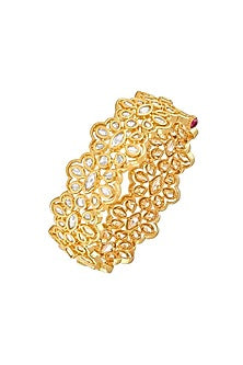 Gold Finish Kundan Polki & Semi Precious Stone Bangle