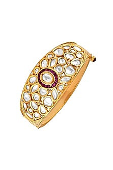 Gold Finish Pink Baguette Cuff Bangle