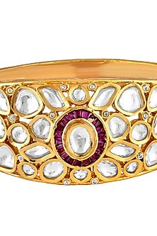Gold Finish Pink Baguette Cuff Bangle