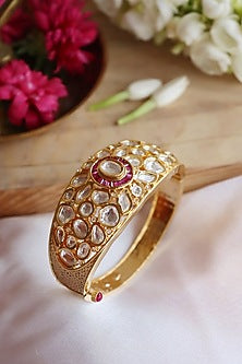 Gold Finish Pink Baguette Cuff Bangle