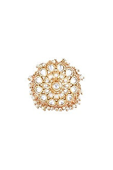 Gold Finish Pearl & Semi Precious Stones Bridal Ring