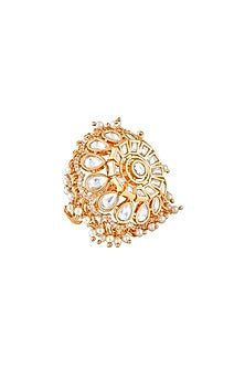 Gold Finish Pearl & Semi Precious Stones Bridal Ring