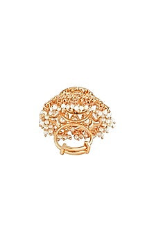 Gold Finish Pearl & Semi Precious Stones Bridal Ring