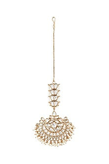 Gold Finish Kundan Polki & Semi Precious Stones Mangtikka