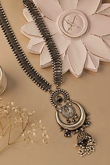 Silver Finish Semi-Precious Stone Long Necklace