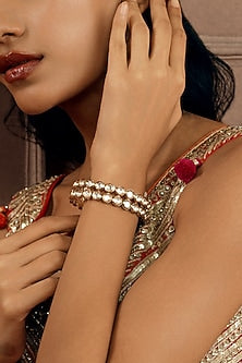 Gold Plated Kundan Polki & Semi-Precious Stone Halo Bangle