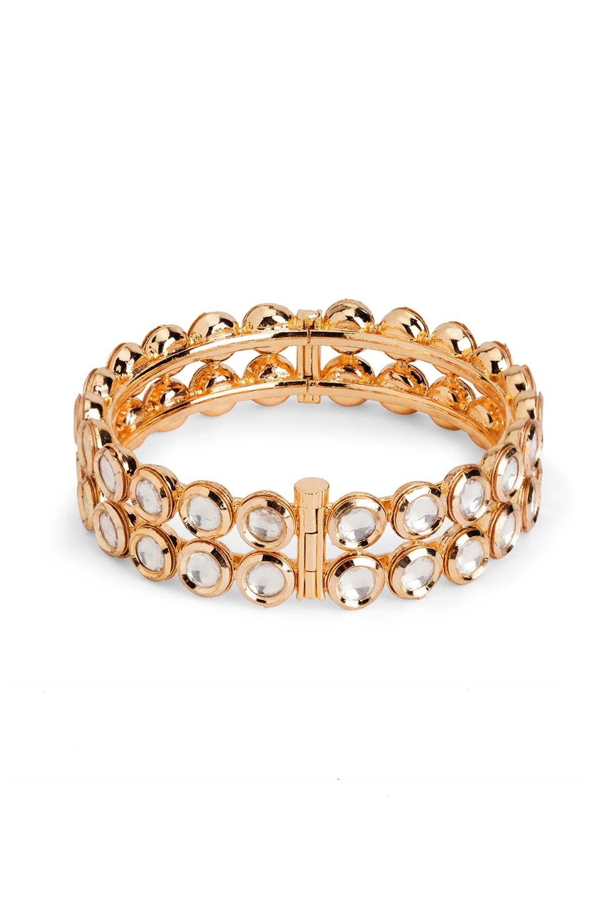 Gold Plated Kundan Polki & Semi-Precious Stone Halo Bangle