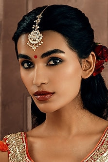 Gold Plated Floral Motifs & Sitara Stone Crescent Drop Maangtikka