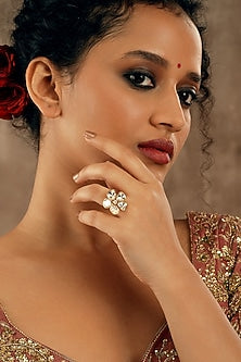 Gold Plated Floral Kundan Polki Ring