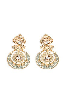 Gold Plated Mint Green kundan Polki Chandbali Earrings