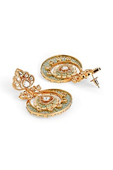 Gold Plated Mint Green kundan Polki Chandbali Earrings