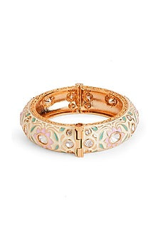 Gold Plated Semi-Precious Stone Hand Painted Enameled Bangle