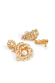 Gold Plated Kundan Polki & Pearl Drop Jhumka Earrings
