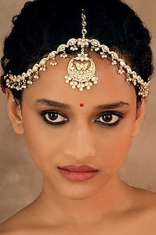 Gold Plated Crescent-Shaped Kundan Stone Mathapatti