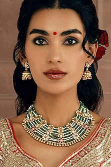 Gold Plated Gemstone & Motifs Garland Necklace Set