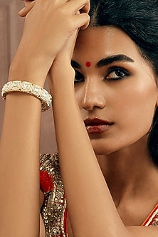 Gold Plated Kundan Stone & Pearl Bangle