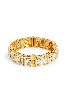 Gold Plated Kundan Stone & Pearl Bangle