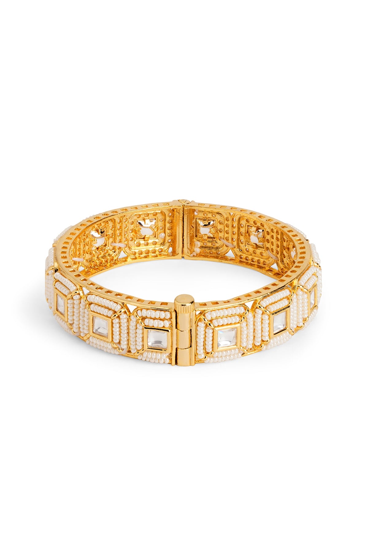 Gold Plated Kundan Stone & Pearl Bangle