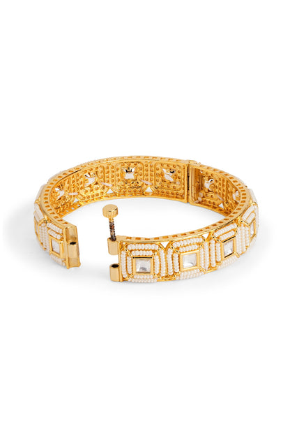 Gold Plated Kundan Stone & Pearl Bangle
