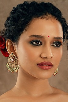 Gold Plated Semi-Precious Stone Lotus Dangler Earrings