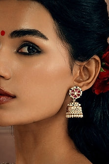 Gold Plated Ruby Gemstone Jhumka Earrings