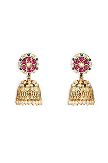 Gold Plated Ruby Gemstone Jhumka Earrings