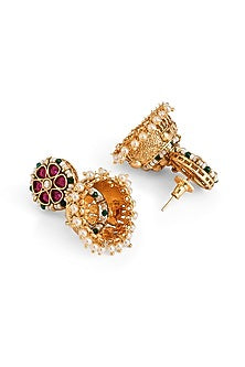 Gold Plated Ruby Gemstone Jhumka Earrings