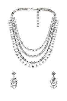 Silver Finish Cubic Zirconia Necklace Set