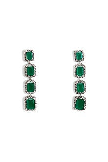 Silver Finish Emerald Gemstone & Cubic Zirconia Necklace Set