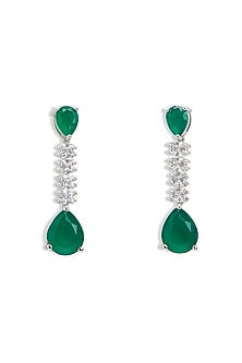 Silver Finish Emerald Stone & Cubic Zirconia Pendant Necklace Set