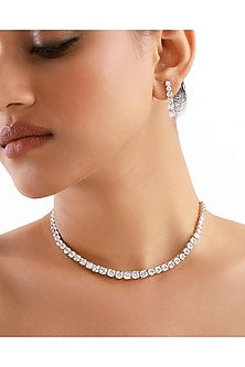 Silver Finish Cubic Zirconia Choker Necklace Set