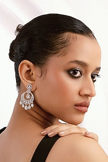 Silver Finish Cubic Zirconia Chandbali Earrings