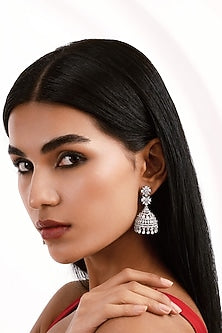 Silver Finish Cubic Zirconia Jhumkas