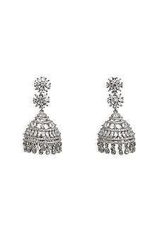 Silver Finish Cubic Zirconia Jhumkas