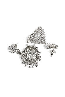 Silver Finish Cubic Zirconia Jhumkas
