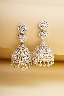 Silver Finish Cubic Zirconia Jhumkas