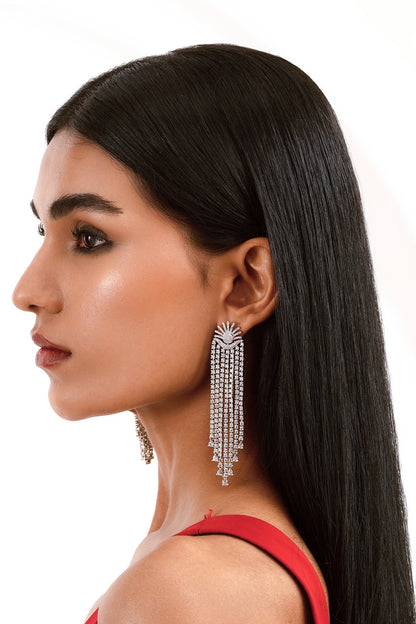 Silver Finish Cubic Zirconia Dangler Earrings