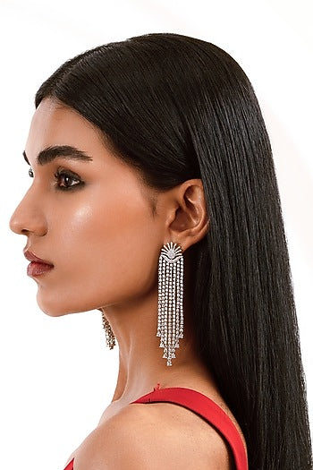 Silver Finish Cubic Zirconia Dangler Earrings