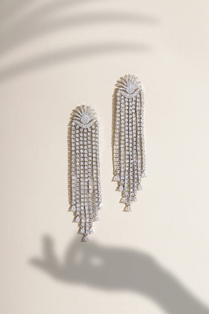 Silver Finish Cubic Zirconia Dangler Earrings