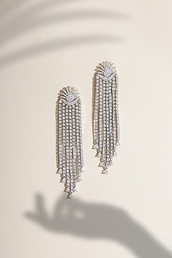 Silver Finish Cubic Zirconia Dangler Earrings