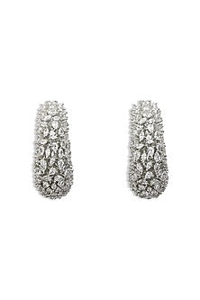 Silver Finish Cubic Zirconia Hoop Earrings
