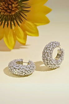 Silver Finish Cubic Zirconia Hoop Earrings