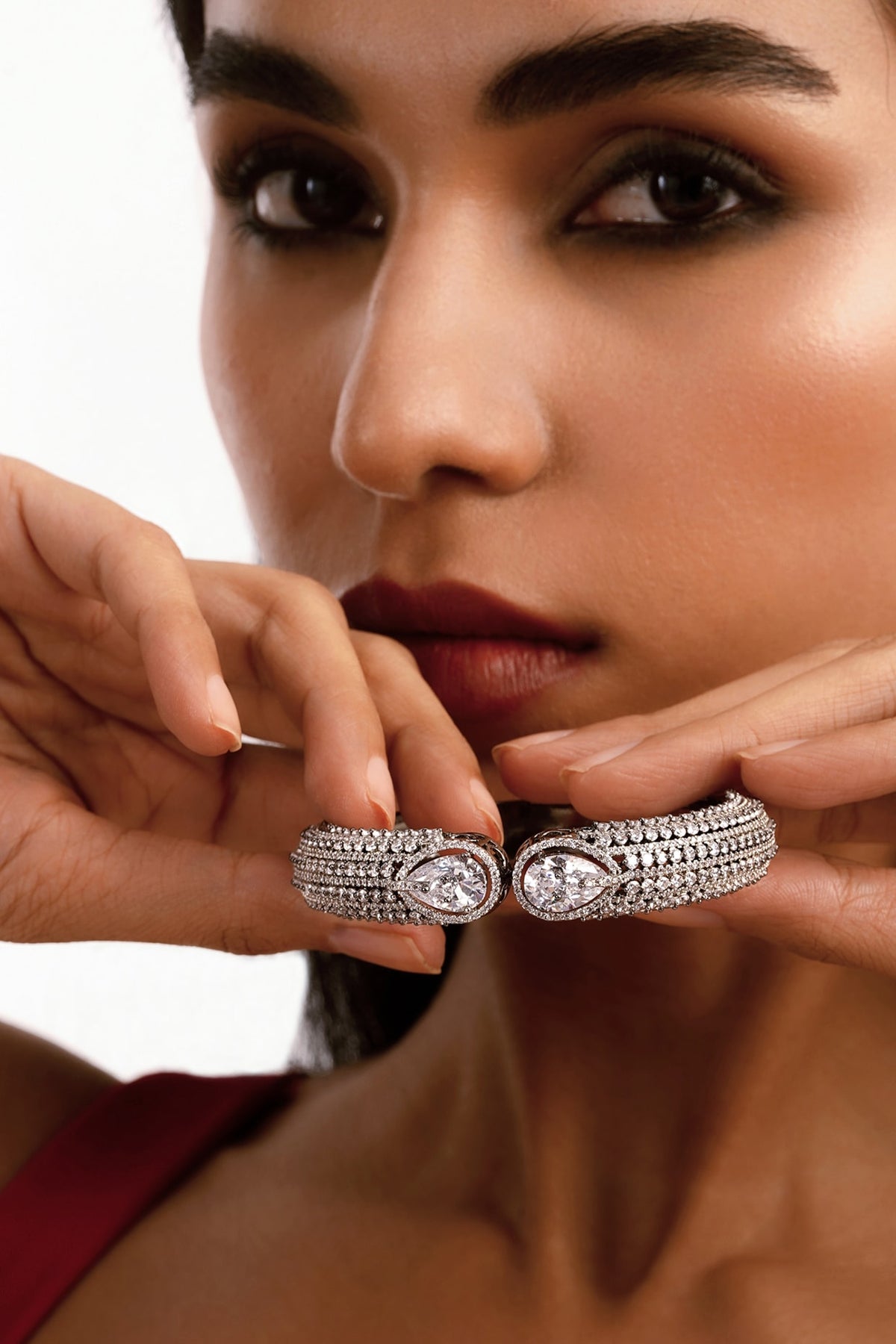 Silver Finish Cubic Zirconia Cuff Bracelet