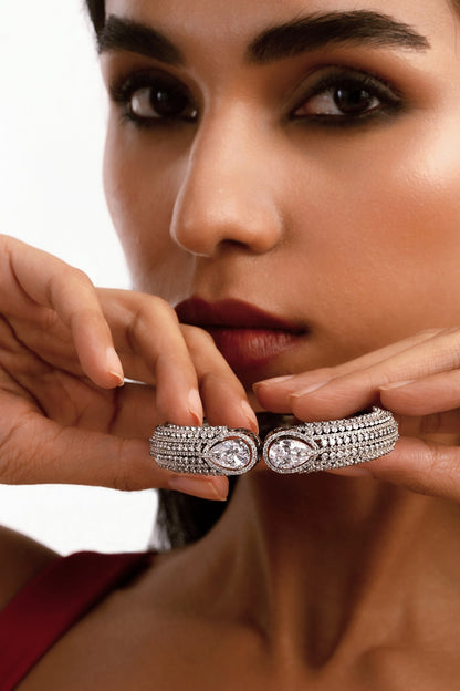 Silver Finish Cubic Zirconia Cuff Bracelet