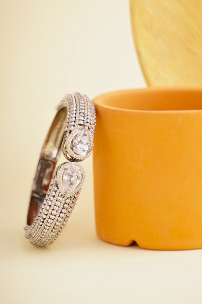 Silver Finish Cubic Zirconia Cuff Bracelet